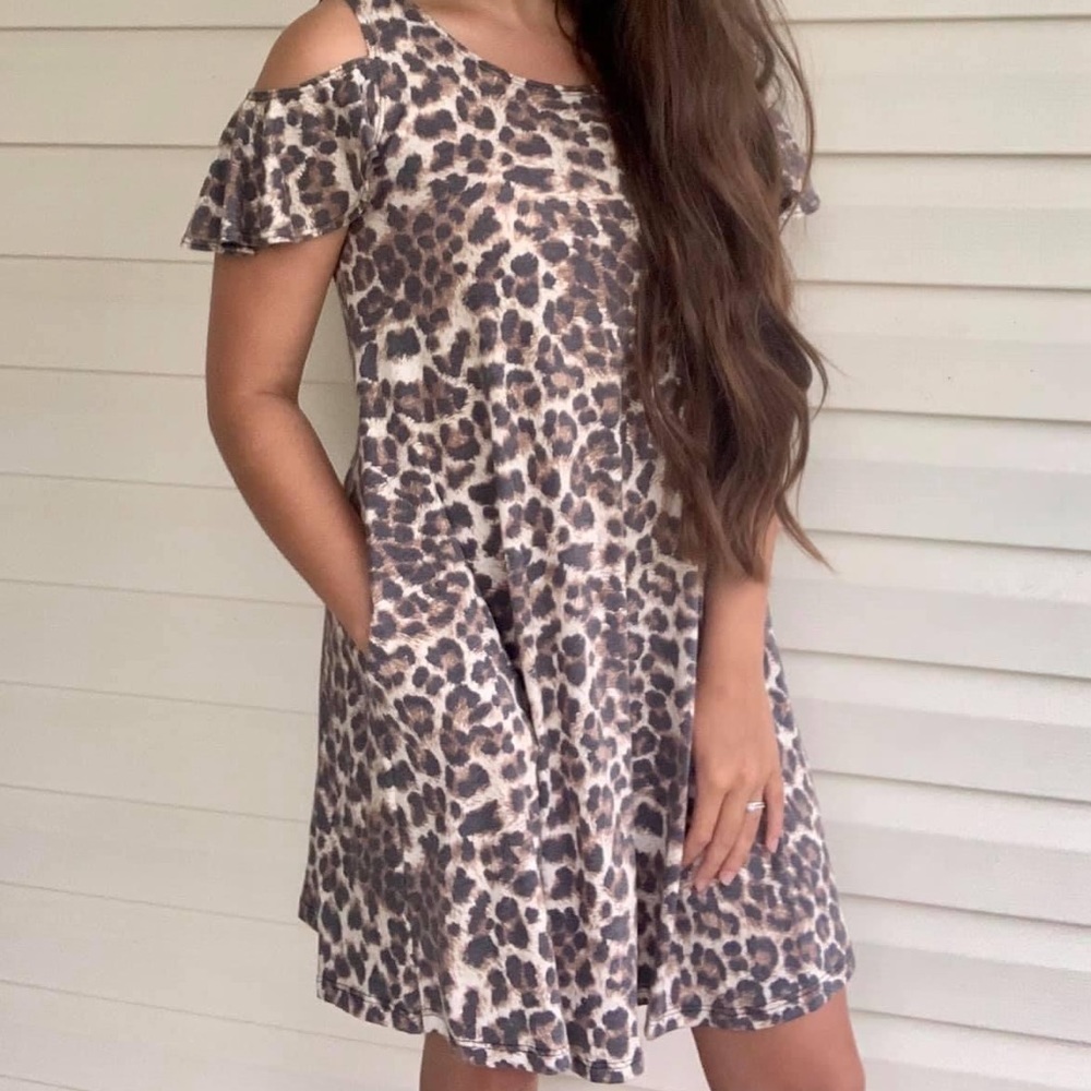 “Watermelon” Cheetah Print Cold Shoulder Dress